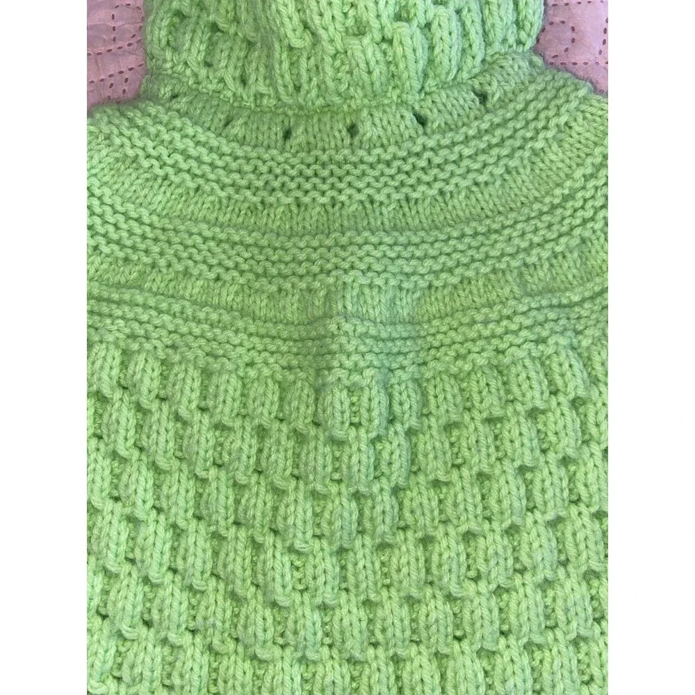 Vintage Toddler Handmade Knit Baby Sweater w/ Hood 12x12 Green Heirloom‎